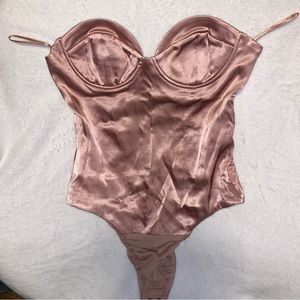 ZARA Pink Satin Strapless Bodysuit NWT